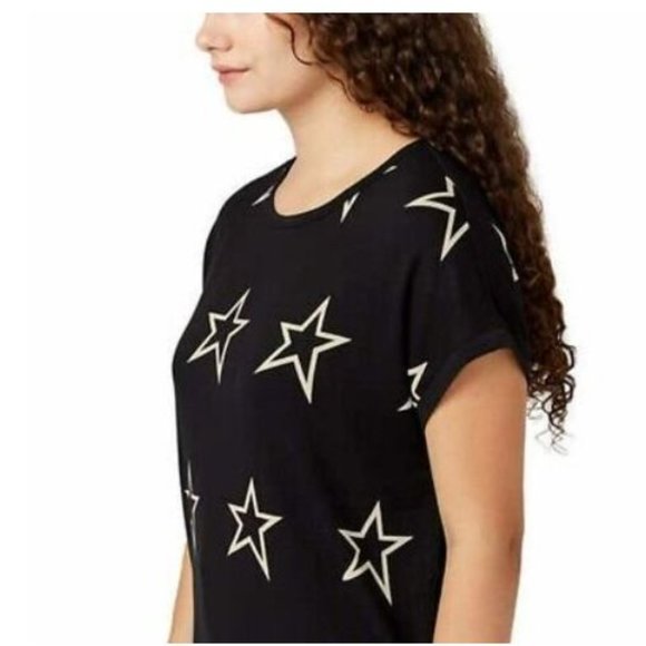Buffalo Ladies Crewneck Top with Curved hem. Color: Black Stars - Picture 4 of 6